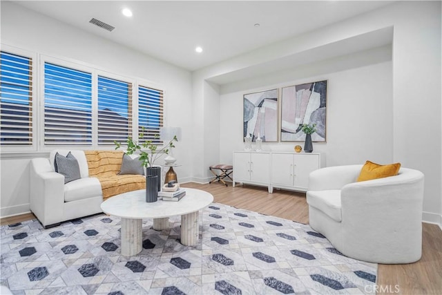 living room with light wood-type flooring