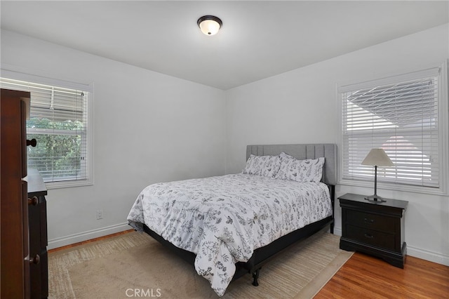 bedroom featuring multiple windows and wood-type flooring