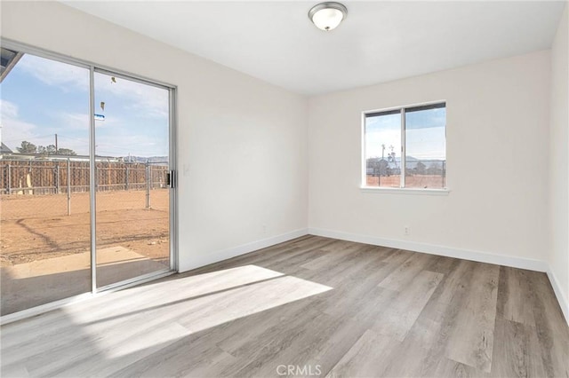 spare room with a wealth of natural light and light hardwood / wood-style floors