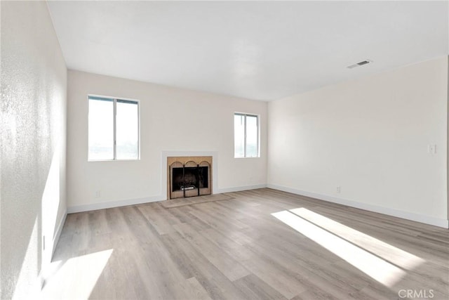 unfurnished living room with light hardwood / wood-style flooring