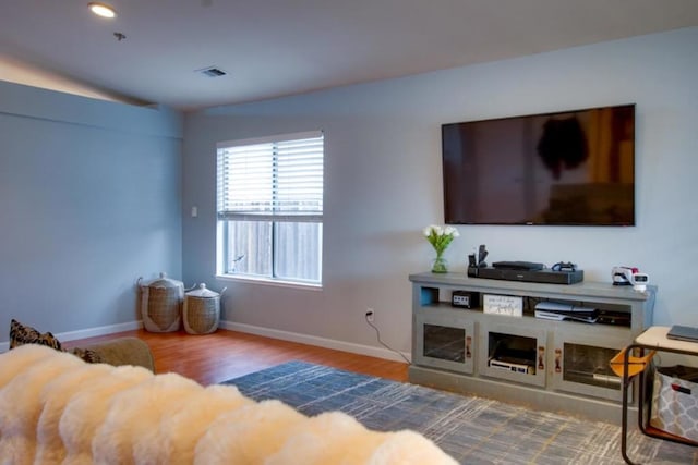 living room with hardwood / wood-style floors