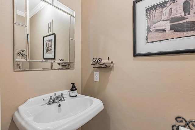 bathroom featuring ornamental molding and sink