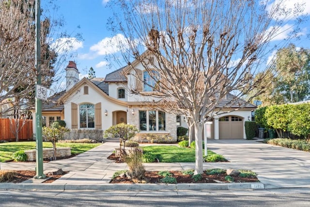 view of front of property featuring a garage and a front yard