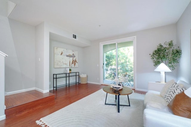 living room featuring dark wood-type flooring