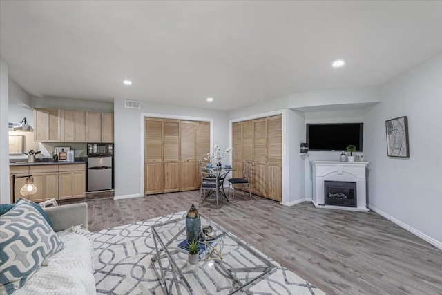 living room featuring light wood-type flooring