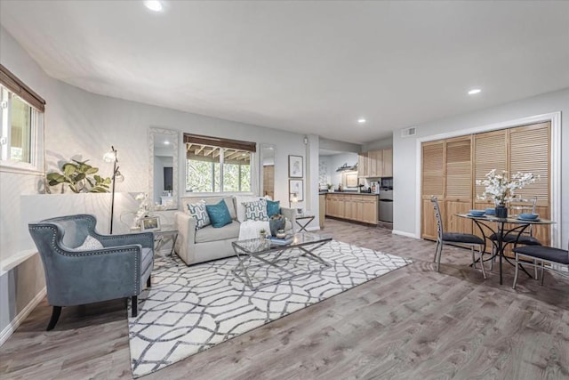 living room featuring light wood-type flooring