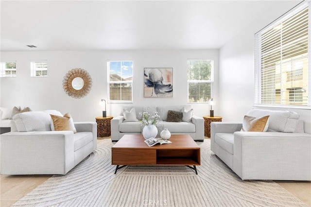 living room featuring light wood-type flooring