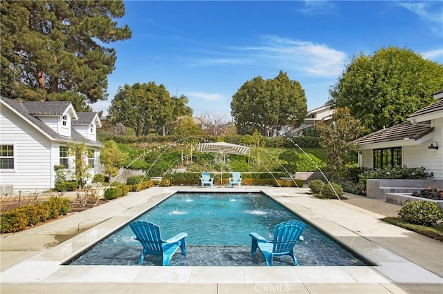 view of pool featuring a patio and pool water feature