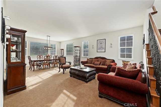 living room featuring carpet floors