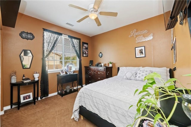 bedroom with carpet floors and ceiling fan