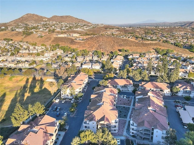 drone / aerial view featuring a mountain view