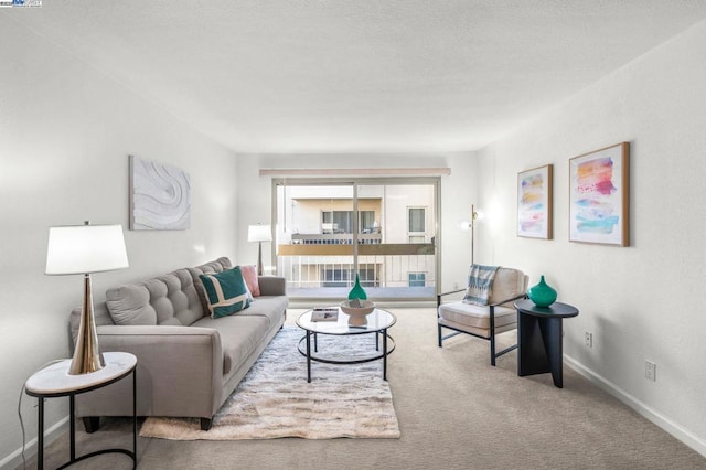 living room with light colored carpet