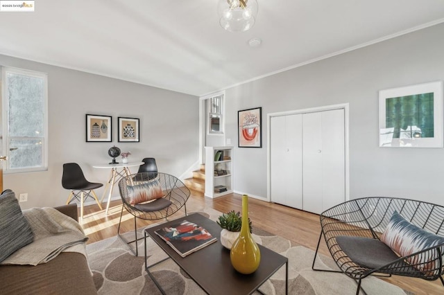 living room with light hardwood / wood-style flooring