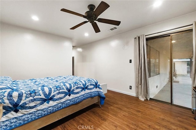 bedroom featuring ceiling fan and wood-type flooring