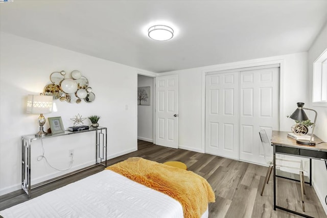 bedroom with hardwood / wood-style floors and a closet