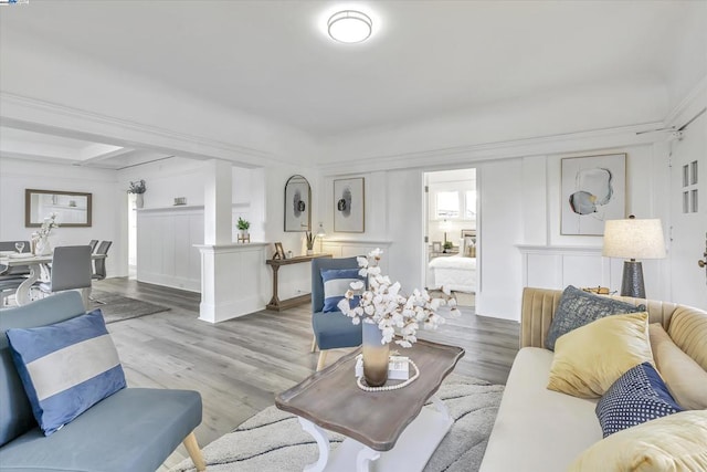 living room with hardwood / wood-style floors