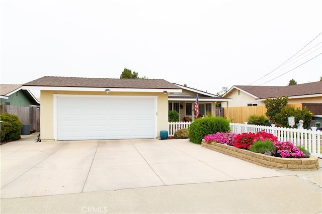 single story home with a garage