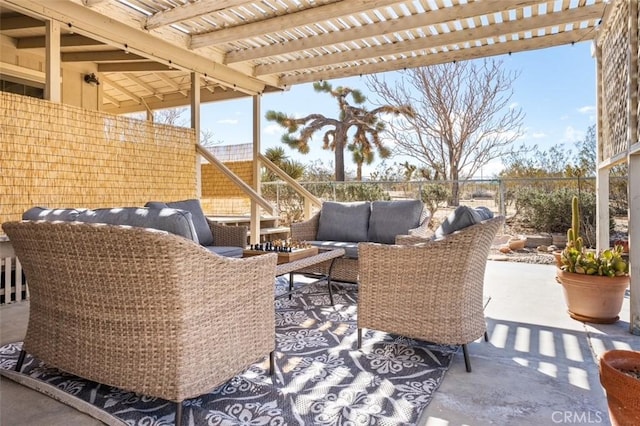 view of patio / terrace with an outdoor hangout area and a pergola