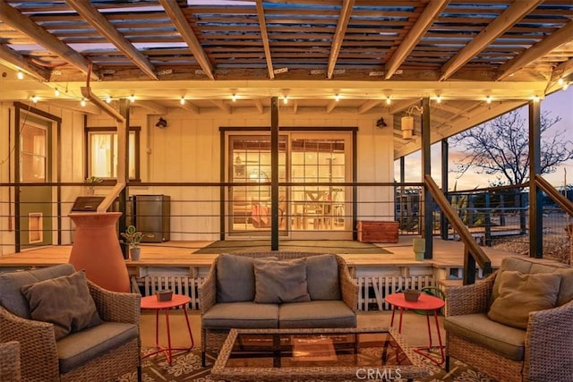 view of patio / terrace featuring an outdoor living space and a pergola