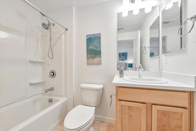 full bathroom with tile patterned floors, vanity, toilet, and tub / shower combination