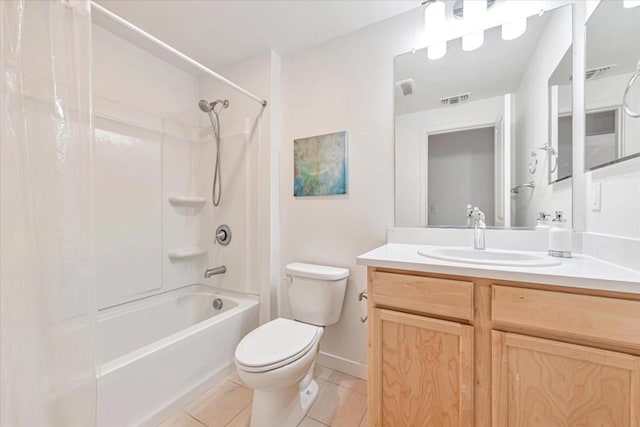 full bathroom featuring tile patterned flooring, vanity, shower / washtub combination, and toilet