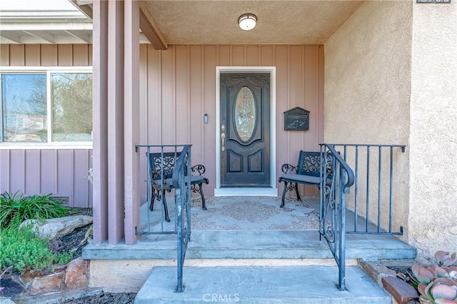 entrance to property with board and batten siding