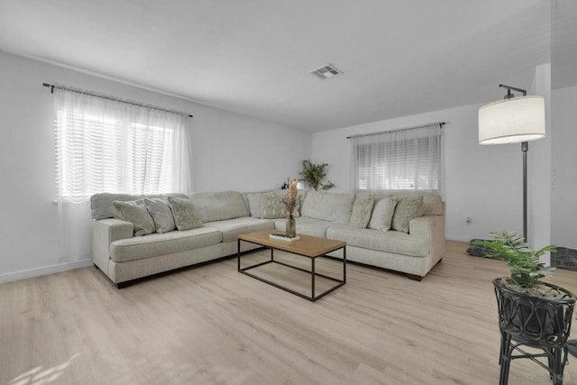 living room with light hardwood / wood-style floors