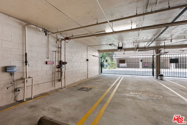 garage with a garage door opener