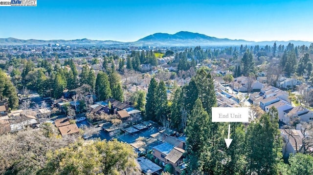 birds eye view of property with a mountain view