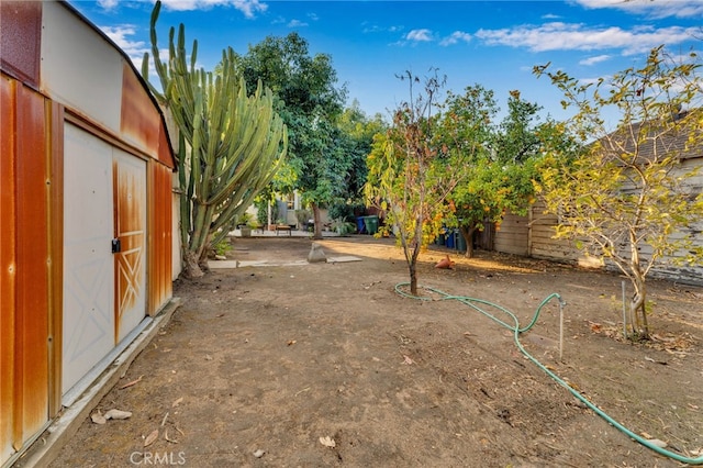 view of yard with a storage unit