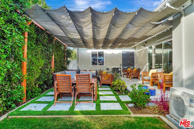 view of patio / terrace with an outdoor hangout area, a pergola, and ac unit