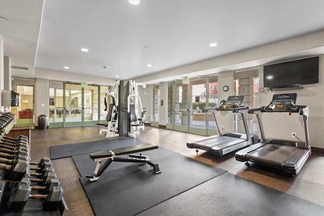 workout area with french doors