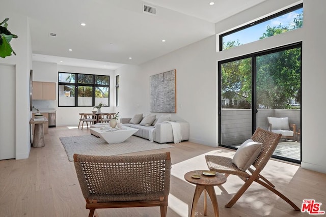 living room featuring light wood-type flooring