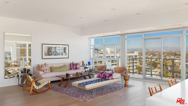 living room with hardwood / wood-style flooring and plenty of natural light