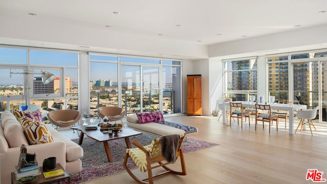 living room with plenty of natural light and light hardwood / wood-style floors