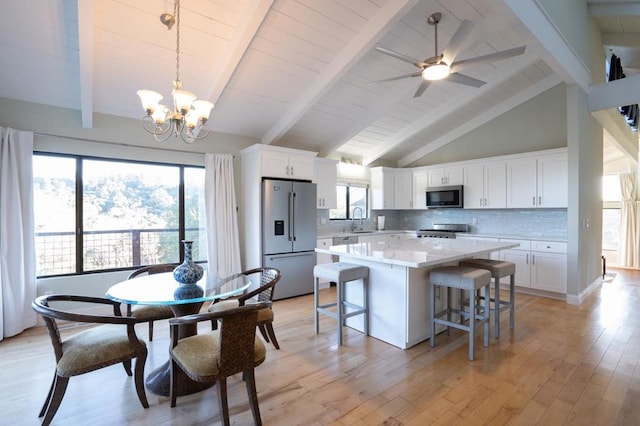 kitchen featuring white cabinetry, appliances with stainless steel finishes, sink, and pendant lighting