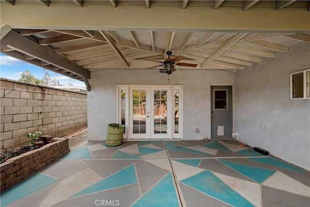 view of patio / terrace featuring french doors and ceiling fan