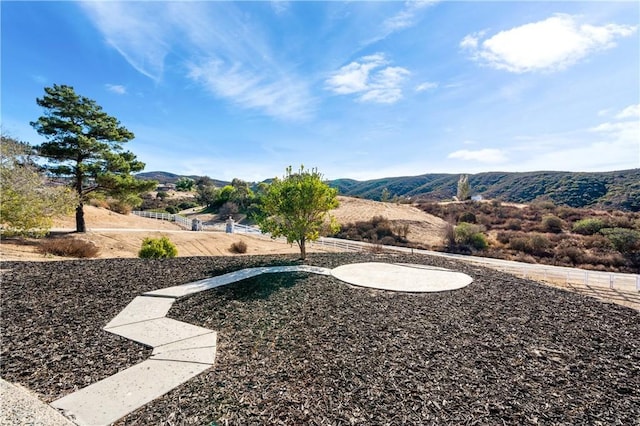 view of yard featuring a mountain view