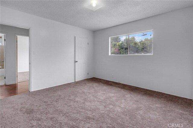empty room with carpet floors and a textured ceiling