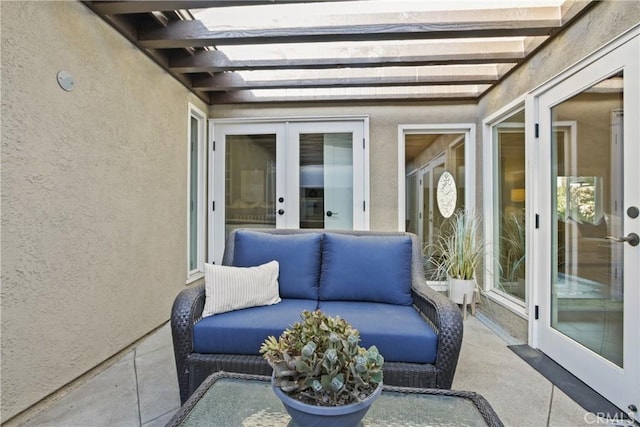 view of patio / terrace featuring an outdoor living space and a pergola