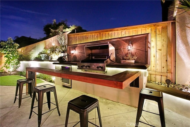 view of patio at night