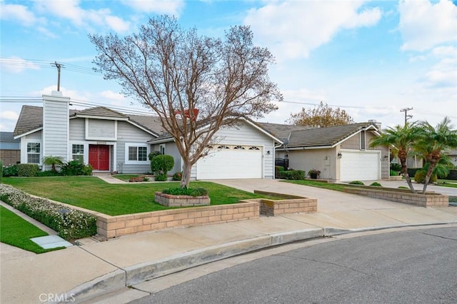 ranch-style home featuring a garage and a front yard