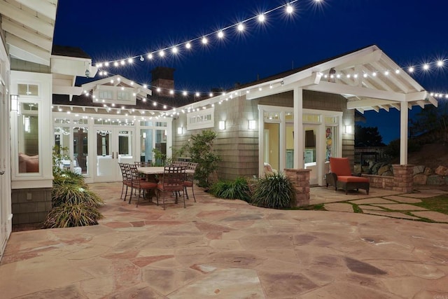 view of patio at night