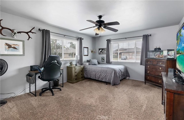 bedroom featuring carpet flooring and ceiling fan