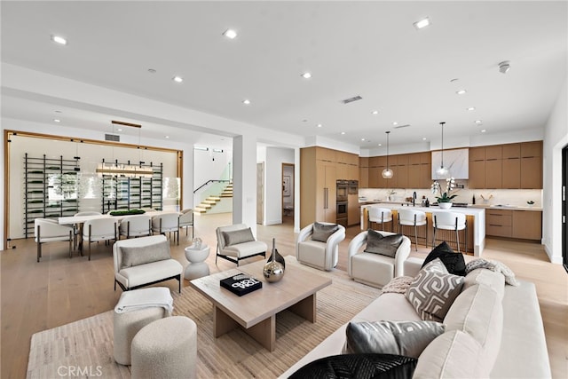 living room featuring light hardwood / wood-style floors