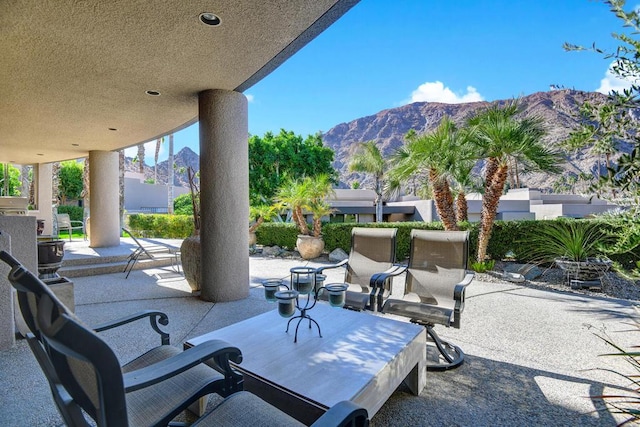 view of patio with a mountain view