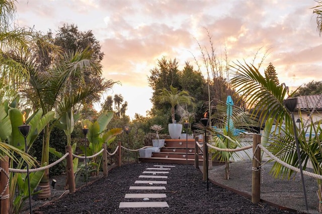 view of yard at dusk