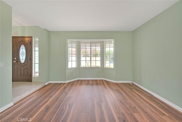 foyer entrance with dark hardwood / wood-style floors and a healthy amount of sunlight