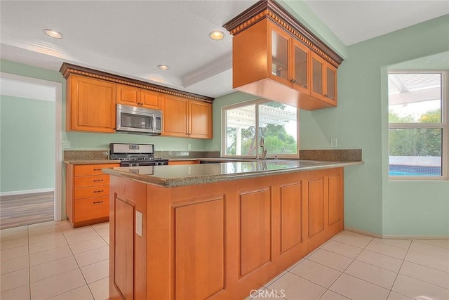 kitchen featuring appliances with stainless steel finishes, a wealth of natural light, and kitchen peninsula