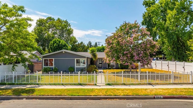 single story home featuring a front lawn